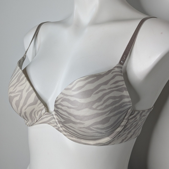 Victoria's Secret Biofit Demi uplift grey white zebra stripe bra 36B - Picture 2 of 9